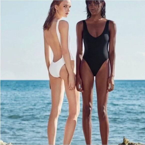 NEW Allsisters isometric one piece plunge open back swimsuit white, size L - Picture 2 of 14